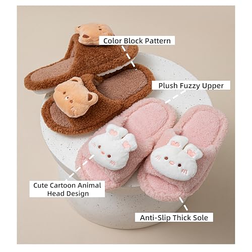 Women's Cartoon Animal Open-Toe Slippers - Fuzzy Plush, Color Block, Cute for Indoor Home Use4