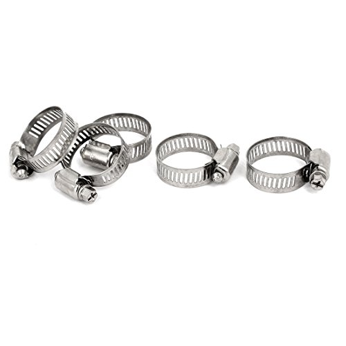 Aexit Metal Adjustable Clamps Cable Tight Worm Gear Hose Clamp Silver Tone Strap Clamps 22-32mm 5pcs