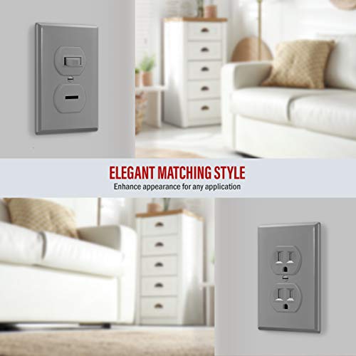 Image of ENERLITES Duplex Wall Plates Kit, Home Electrical Outlet Cover, 1-Gang Standard Size, Unbreakable Polycarbonate Material, 8821-GY-10PCS, Gray, 10 Pack, Grey, 10 Count