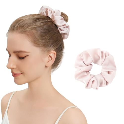 Silk Hair Scrunchies for Women, 100% Mulberry Silk Hair Ties, No Damage for Curly Hair, Large Scrunchie for Sleep, 1-Pack, Light Pink, L Silk Hair Scrunchies for Women, 100% Mulberry Silk Hair Ties, No Damage for Curly Hair, Large Scrunchie for Sleep, 1-Pack, Light Pink, L