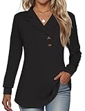Tisfeer Sweatshirt Damen Pullover V-Ausschnitt Langarmshirt Elegant Business Lässig Tunika Tops Locker Herbst Winter Einfarbig Oberteile 2025(Schwarz,M)