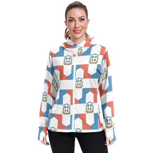 Dominican Republic Flag Women's UPF 50+ Sun Protection Hoodie Jacket Lightweight Long Sleeve Sun Shirt with Pocket Multicoloured