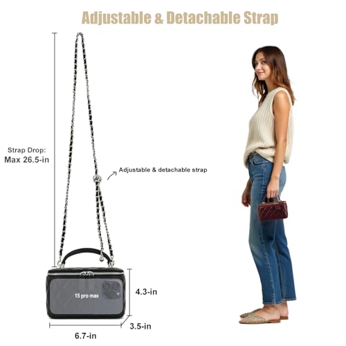Image of M-ioi-M Small Genuine Leather Purse Quilted Crossbody Bag for Women, Mini Top-Handle Shoulder Handbag w /Gold Chain Strap