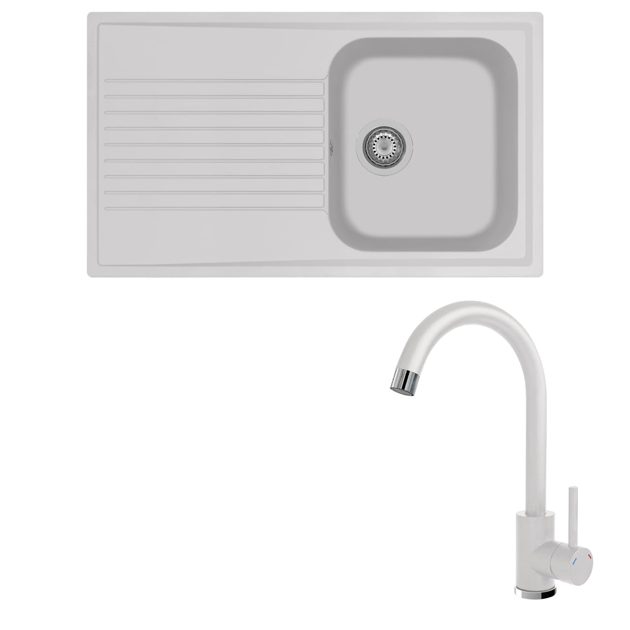Lavello composito cucina PLADOS modello PL0861 una vasca + miscelatore monocomando Zeus BIANCO 98