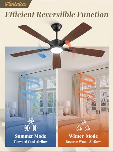 Image of Fanbulous 52 Inch Ceiling Fans with Lights and Remote, Stepless Color Temperature Change & Dimmable 20W LED Ceiling Fan, 6 Speeds Reversible Quiet DC Motor for Bedroom, Living Room, Apartment, Black