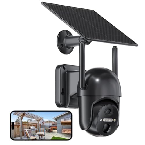 TKENPRO Wireless Outdoor Solar Security Cameras, Battery Powered with Fixed Solar Panel, 2K Color Night Vision, PIR Sensor, 2-Way Audio
