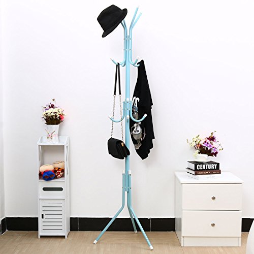 Uxcell Metal Coat Rack,Standing Coat Tree 12 Hooks Hanger For Handbags Hat Umbrella Clothes Home Decorate Blue #TOP1