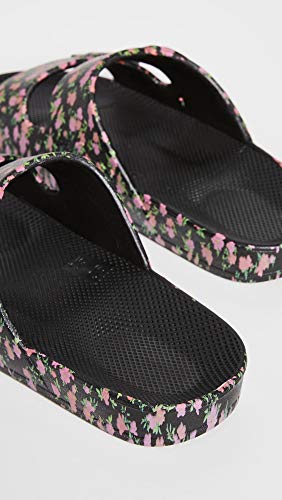 Freedom Moses Women's Moses Two Band Slides, Pop Bloom, Black, Floral, 9-10 Medium US4