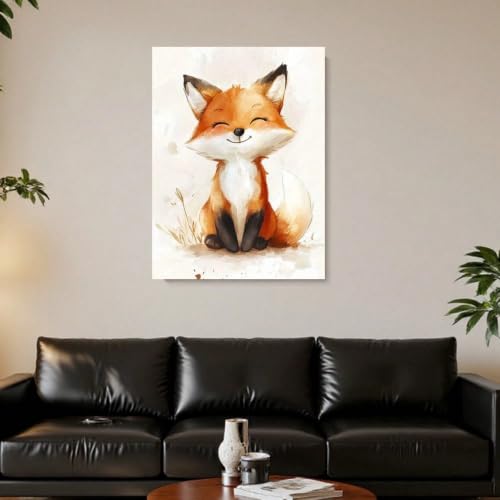 Toile renard roux aquarelle 50x90 cm poster mural sans cadre