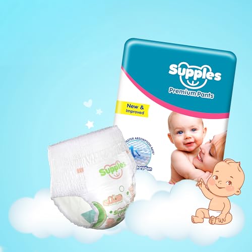 Image of Amazon Brand - Supples Premium Baby Diaper Pants | 11 Baby Diapers | XL | 12-17 Kg | 12 Hrs Absorption | Cushiony Cotton Soft Fabric | Phthalates-Free | Triple Leak Guard