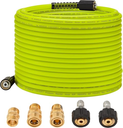 M MINGLE Hochdruckreiniger Schlauch 15m (50 FT) x 1/4 Zoll, Ersatzschlauch mit M22-14mm Gewinde und Schnellkupplungs-Set, 248 bar (3600 PSI)