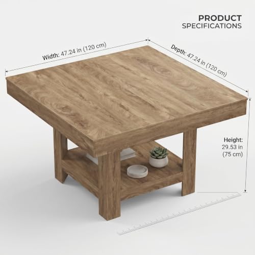 Image of Garvee Square Dining Table for 4-6, 47.2 inch Kitchen Table with 2-Tier Storage Shelf, Modern Black Walnut Waterproof Dining Room Table, Heavy Duty 350Lbs Capacity with Anti-Wobble Triangle Legs