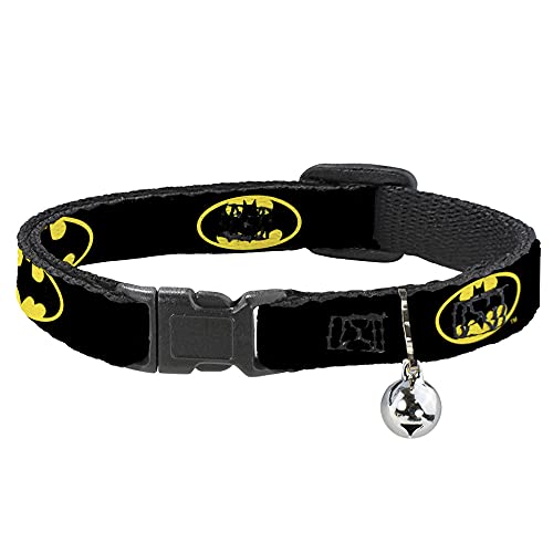 Buckle-Down Cat Collar Breakaway Batman Shield Black Yellow 8 to 12 Inches 0.5 Inch Wide, Multicolor (BAC-WBM001-NM)