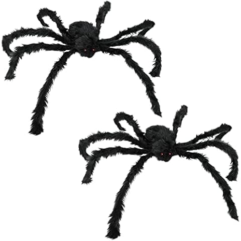 JAMIEWIN Giant Spider Halloween Decorations - 2 Pack 55" Large Big Scary Hairy Fake Spider Halloween Party Props Web Decor Outdoor Indoor Cover