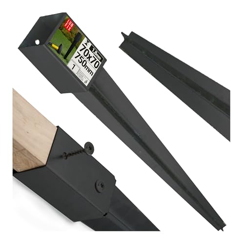 Support de Poteau 70x70mm noir, support piquet clôture bois, poteau pour toile ombrage, fixation solide, piquet ancrage sol métal pour jardin, piquet de support, enfoncer stable, ancre