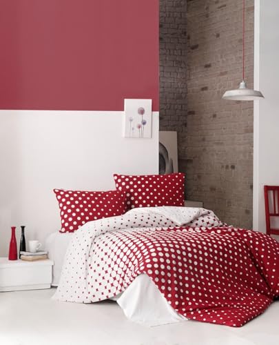 Housse de couette 155x200 coton Ranforce et taie d'oreiller lit simple XL rouge