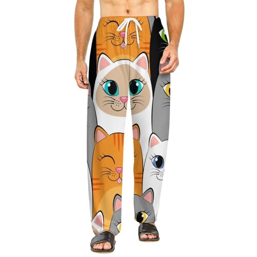 Pantalon de détente avec poches et chats blancs et gris pour vos soirées cocooning à la maison