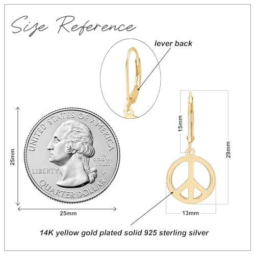 Peace Sign Lever Back Dangle Earrings Jewelry For Women In 14K White,Rose Or Yellow Gold Plated Sterling Silver Gift For Her3