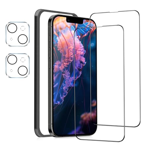 MINIKA �K���X�t�B���� iPhone 14 �p�� �K���X�t�B���� �S�ʕی� ��Phone 14 �ی�t�B���� �A�C�t�H�� 14 �t�B���� iPhone 14 �p�� �t�B���� �����ߗ� �����Ȃ� �y�K�C�h�g�t��/�J�����t�B���� �t�� / 2���Z�b�g�z