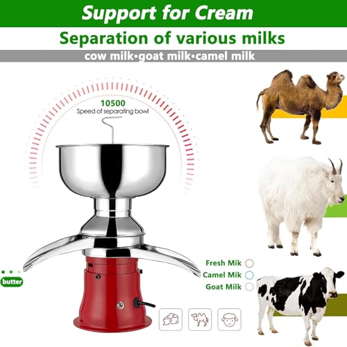 Espumador de leche, desnatador eléctrico, centrífugo de 5 l para nata, mantequilla y batidos, 10500 rpm. Contenido de grasa en leche desnatada ≤ 0,03%.