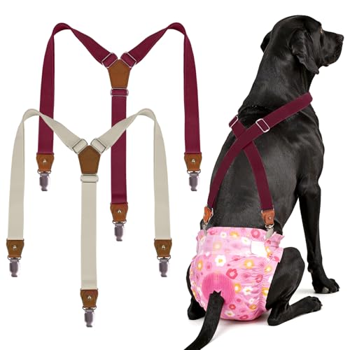 Image of Pet Soft Dog Suspenders 2 Pieces Female Dog Diaper Suspenders for Dogs Diaper Keeper Suspender for Dogs Skirt, Doggy Dress (Brown & Burgundy, M /L)