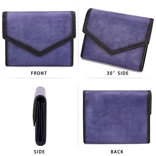 IVTG Genuine Leather Trifold Wallets for Women Vintage Handmade Small Purse Money Clip Card Case (Purple)3