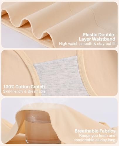 Image of Sunm Boutique Combed Cotton Underwear for Women, High Waisted Soft Briefs | Full Coverage Breathable Stretch Comfy Ladies Panties for Sensitive Skin Postpartum Yoga Work Everyday Wear