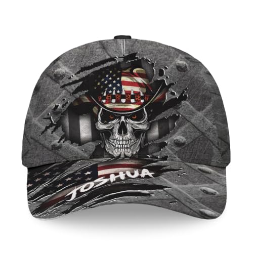Image of Cowboy Skull Cap for Men, Us Flag Skeleton Reaper Gothic Horror, Adjustable Hats Fashion Accessories for Men Women