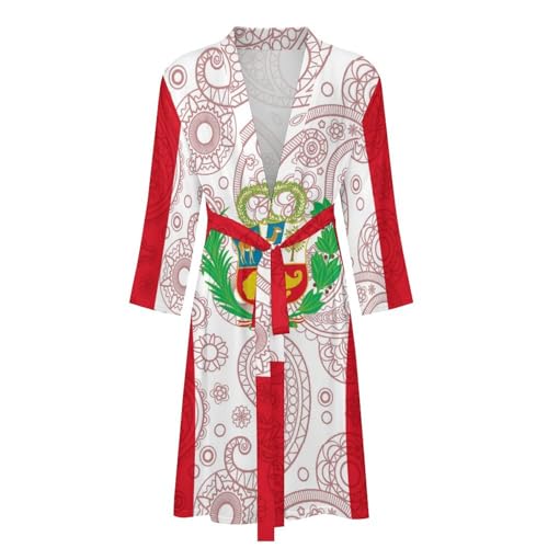 Peruvian Flag Paisley Pattern Funny Men's Robe Novelty Soft Lightweight Bathrobe Long-sleeve Spa Robes4