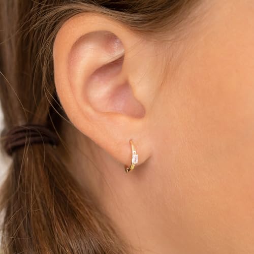 14k Yellow Gold Toddlers and Little Girls Baguette Cut Cubic Zirconia Hoop Earrings 9mm - Stylish and Simple CZ Hoop Earrings For Young Girls - Classic Accessories for Young Girls Special Occasion3