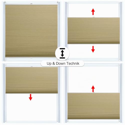WOLTU Wabenplissee ohne Bohren verdunkelung, 100 x 120 cm, Beige-Weiß – Ansicht 5