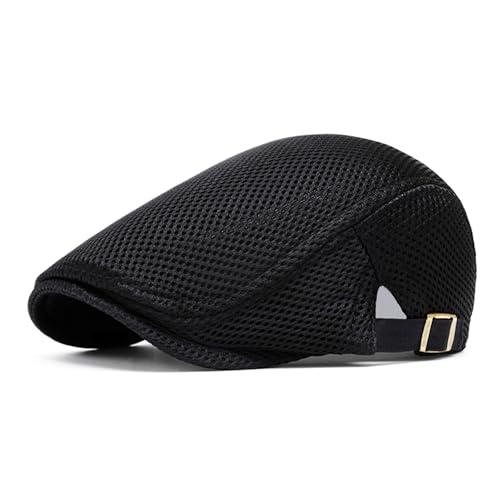 meioro Men's Mesh Flat Cap Breathable Summer Newsboy Hat Adjustable Beret Ivy Caps Irish Cabbie Driving Hats Black