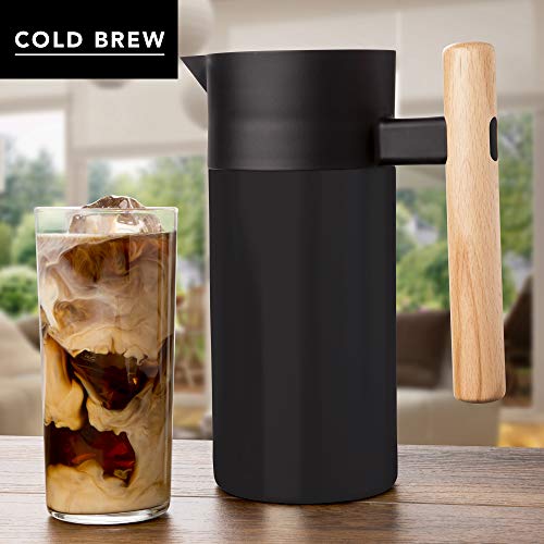 Hastings Collective Thermal Coffee Carafe 40 Oz - Stainless Steel Double Walled Vacuum Insulated Carafe - 1 Liter Thermal Coffee Pot Thermos, Travel Size Beverage Dispenser With Tea Infuser (Black) #TOP3