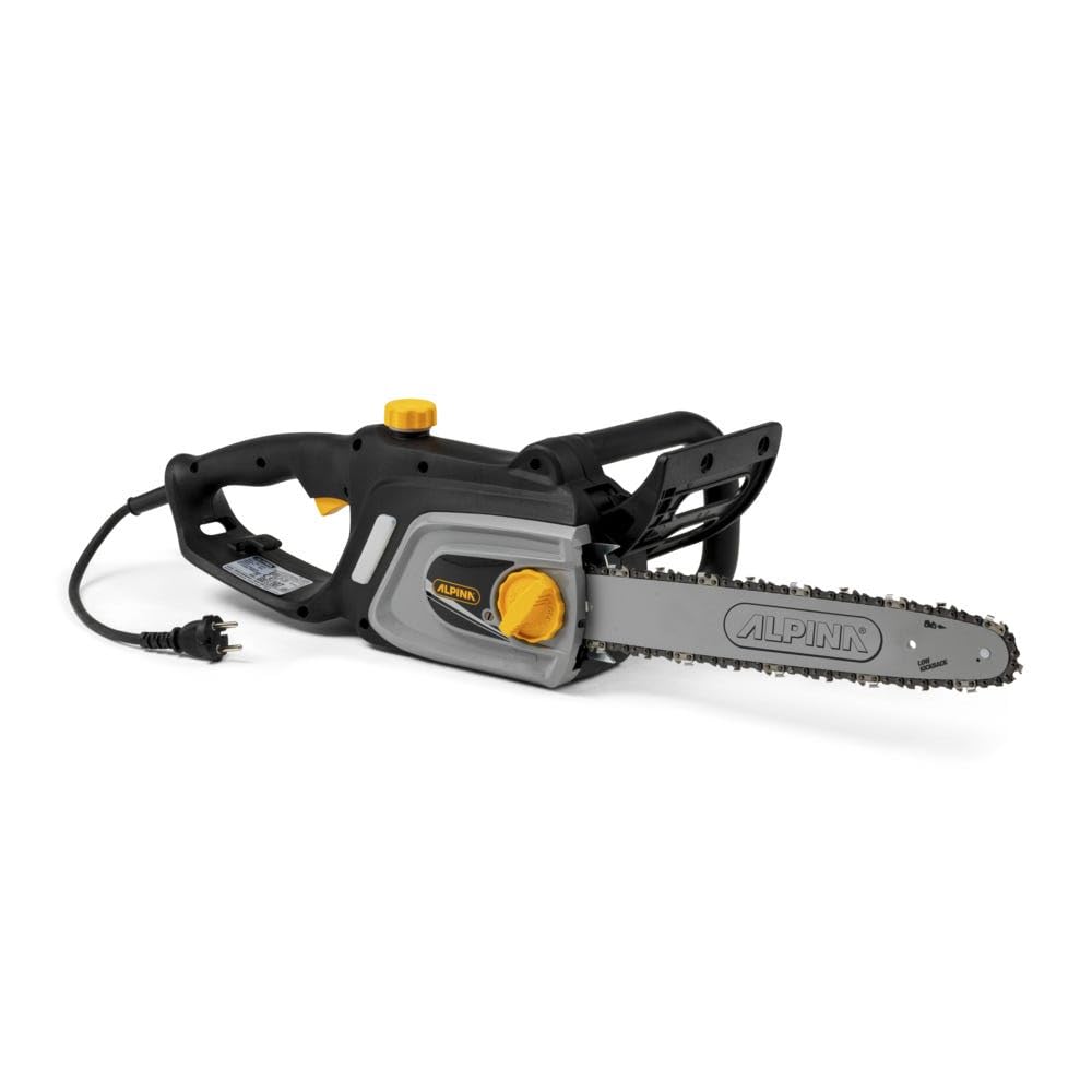 Alpina Motosierra eléctrica ACS 180 E 14 pulgadas. Para operaciones de corte de madera. Barra de corte 35 cm 14 pulgadas. 1800 W. Velocidad de la cadena 10 m/s. Tensión lateral