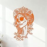 Stickers muraux Tête de Catrina Femme Crâne de sucre Journée mexicaine 30x50cm Culture du tatouage Orange