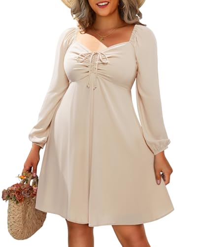 Image of Pinup Fashion Women Plus Size Casual Puff Sleeve Summer Sundress Smocked Short A Line Babydoll Cute Mini Dresses