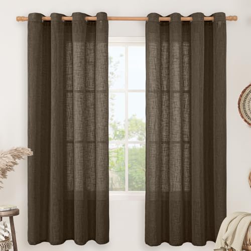 Image of LAMIT Dark Brown 72 inch Linen Curtains for Living Room 2 Panels, Linen Textured Light Filtering Semi Sheer Bronze Grommet Farmhouse Curtain Panels for Bedroom /Farmhouse, 52 x 72 Inch