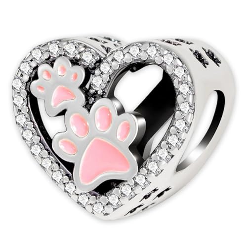 YzmrBdqc Abalorio de corazón con huella de perro, para pulseras y collares, abalorio de joyería personalizada, abalorio de cumpleaños para mujeres y madres, cuenta con forma de corazón
