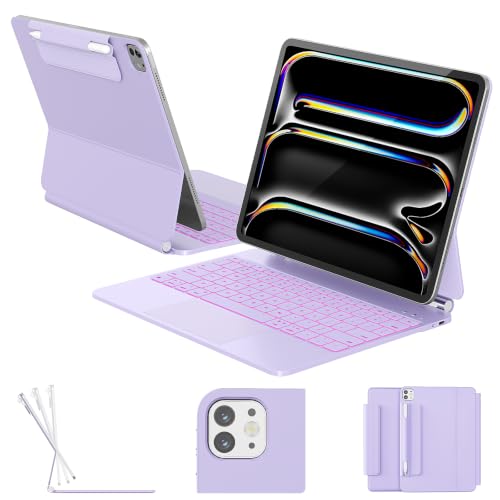 Image of RAYMCRAFT for iPad Pro 13-inch Case with Keyboard (M5 /M4, 2025 /2024), 11-Colors Backlight with Pencil Buckle, Stain-Resistant Surface, Magic Keyboard for iPad Pro 13-inch, Multi-Touch Trackpad, Purple