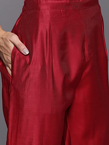 Image of INDO ERA Women's Embroidered Viscose Straight Kurta Palazzo With Dupatta Set (KH9RD4331)