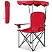 Costway Chaise de Camping avec Parasol, Porte-gobelet, Accoudoir Rembourré, Structure en Acier Robuste, Support de Chaise Longue Portable 120 KG, Idéal pour Terrasse, Plage, Camping Etc. (Rouge)