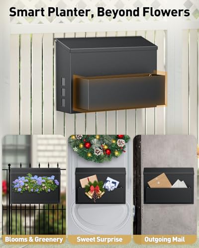 Image of Uniclife Wall Mount Mailbox for Outside, Large Mailbox with Planter, Large Capacity Mail Box for House, Rust-Proof Steel Post Box for Home Office School, Modern Metal Drop Case, Black