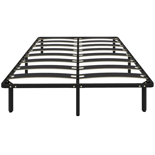 HOMCOM Somier 160x200 cm, Altura 26 cm, Estructura de Cama de Plataforma de Acero con Espacio de Almacenamiento Debajo y Láminas de Álamo, Fácil de Montar, Carga 500 kg, Negro
