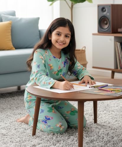 Image of Anthrilo Pure Cotton Printed Pyjama Set for Girls | Sleepwear | Night Suit, Night Wear | Long Sleeves T-Shirt & Pyjama | Regular Wear | 0-14 Years
