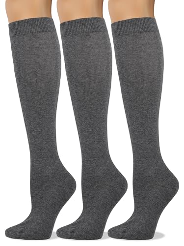 Image of COTTON DAY Women's Soft Combed Cotton Knee High Long Calf Dress Socks Seamless Toe Black White Gray Navy Blue Brown 3 Pack