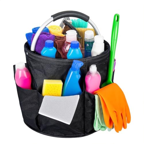 Wanheart Cleaning Caddy with Handle 18L Foldable Cleaning Supplies Organizer MultiPocket Large Cleaning Caddy Bag Multifunctional Organiser for Home Kitchen Bathroom Professional Cleaning Supplies