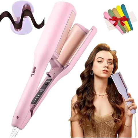 Donpidd French Wave Curling Iron, Rommantic French Egg Roll Curling Iron, V-Shape Ceramic Big Waves Hair Crimper, S Shape Hair Curler for Women (Pink) Cover
