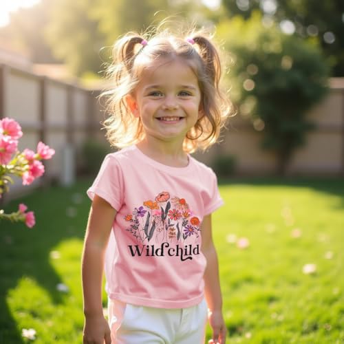 Toddler Baby Girl Flower T Shirt Cute Wild Child Floral Print Short Sleeve Shirt Kid Summer Casual Tee Tops3