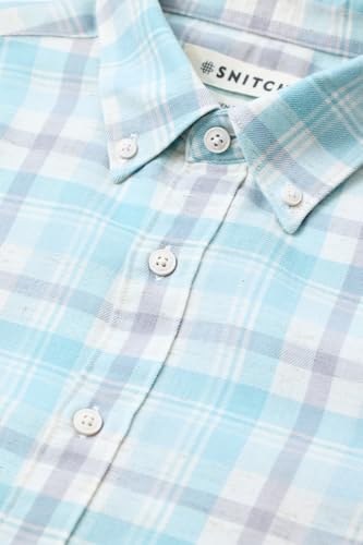 Image of SNITCH Men Casual Shirt | Slim Fit Full Sleeve Button-Down Collar Plaid Design | Polyester Cotton Linen Blend & Breathable Fabric for Everyday Wear