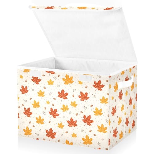 senya Thanksgiving Baskets Collapsible Storage Bins with Lids, Autumn Leaves Thanksgiving Storage Boxes Clothes Baskets for Organizing